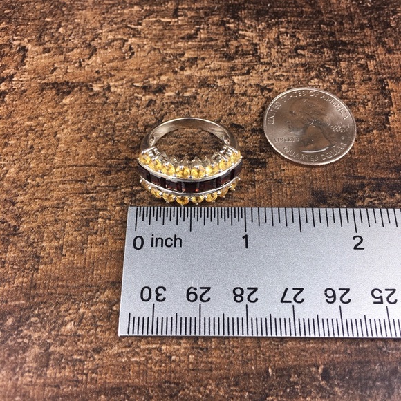 Vintage Garnet & Citrine Gemstone Silver Ring 9 - Picture 13 of 14